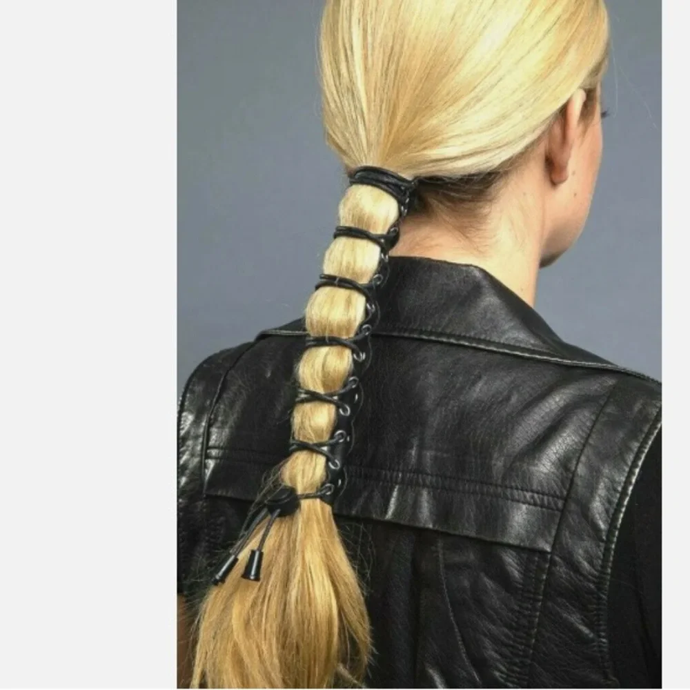 Vintage leather tribal style corset style ponytail holder lace-up wrap